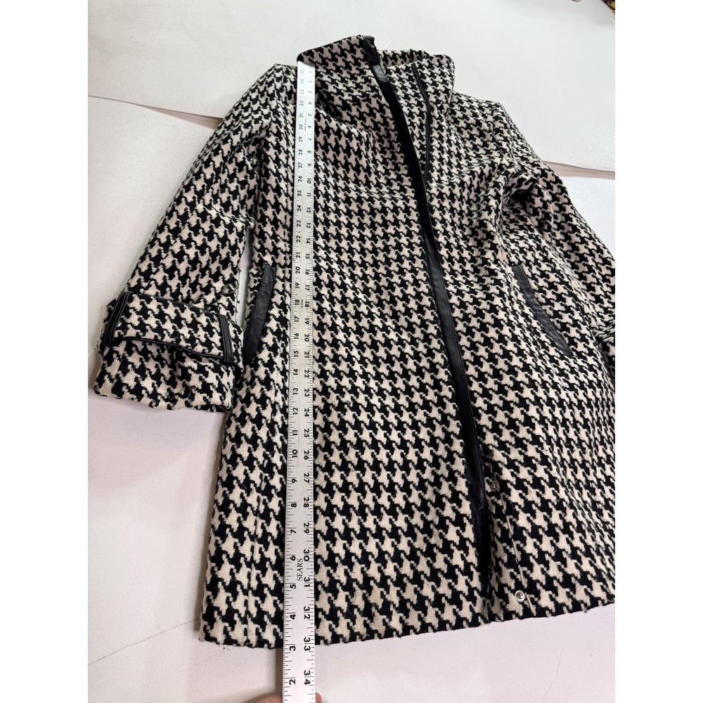 Calvin Klein Coat Womens 10 Black White Houndstooth Wool Tweed Zip Pockets - Picture 7 of 10